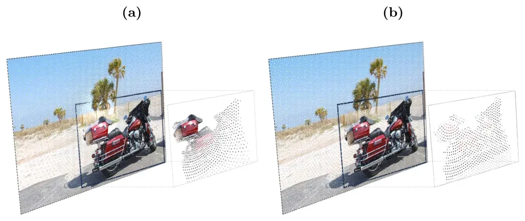 Variable and uniform log-polar sampling schemes applied to a motorbike image.